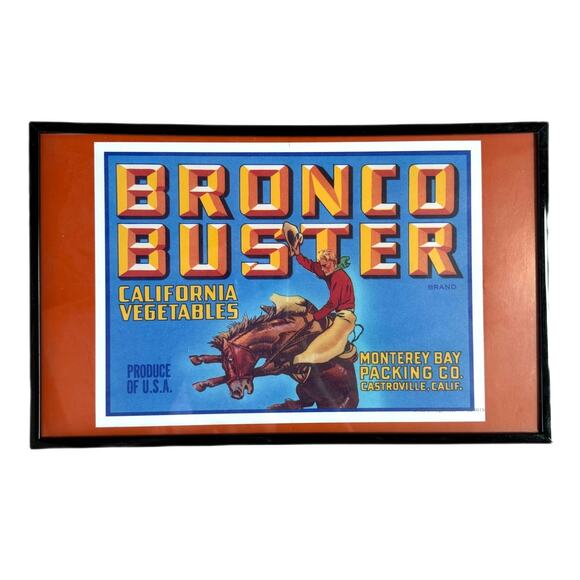 Western Rodeo Bronco Buster Calif Vegetables Crate Label Advertisement Framed - Picture 1 of 7